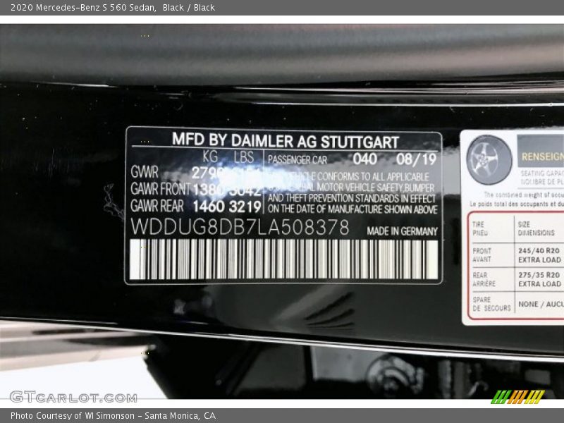 2020 S 560 Sedan Black Color Code 040