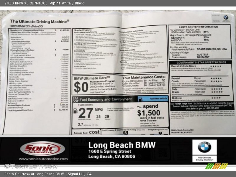 Alpine White / Black 2020 BMW X3 sDrive30i