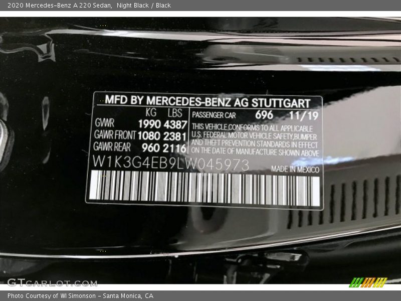 Night Black / Black 2020 Mercedes-Benz A 220 Sedan