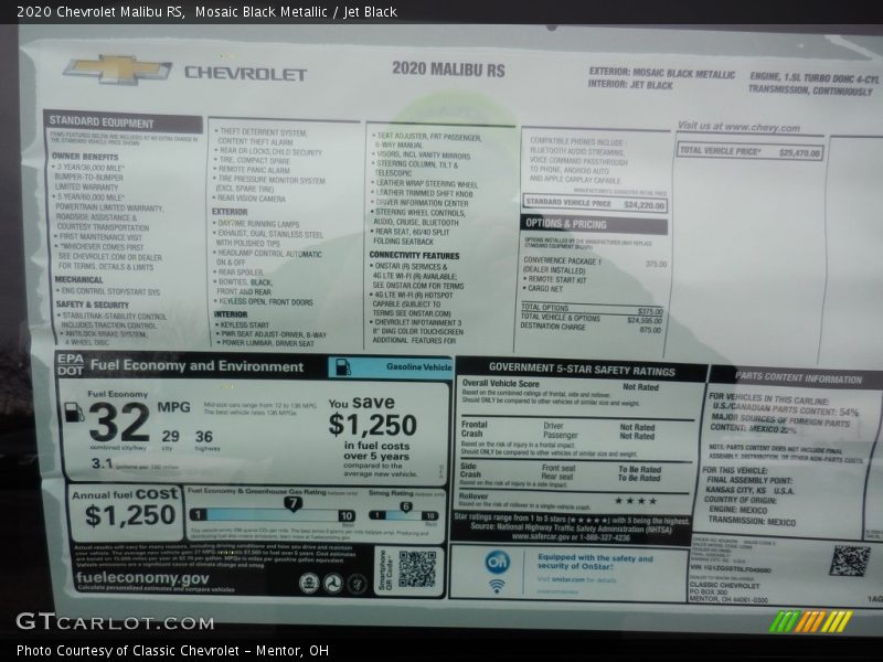 Mosaic Black Metallic / Jet Black 2020 Chevrolet Malibu RS