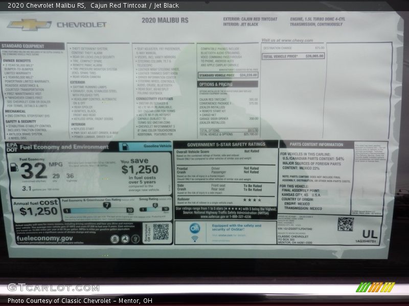 Cajun Red Tintcoat / Jet Black 2020 Chevrolet Malibu RS