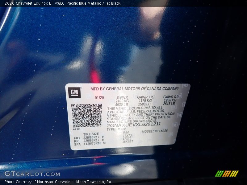 Pacific Blue Metallic / Jet Black 2020 Chevrolet Equinox LT AWD