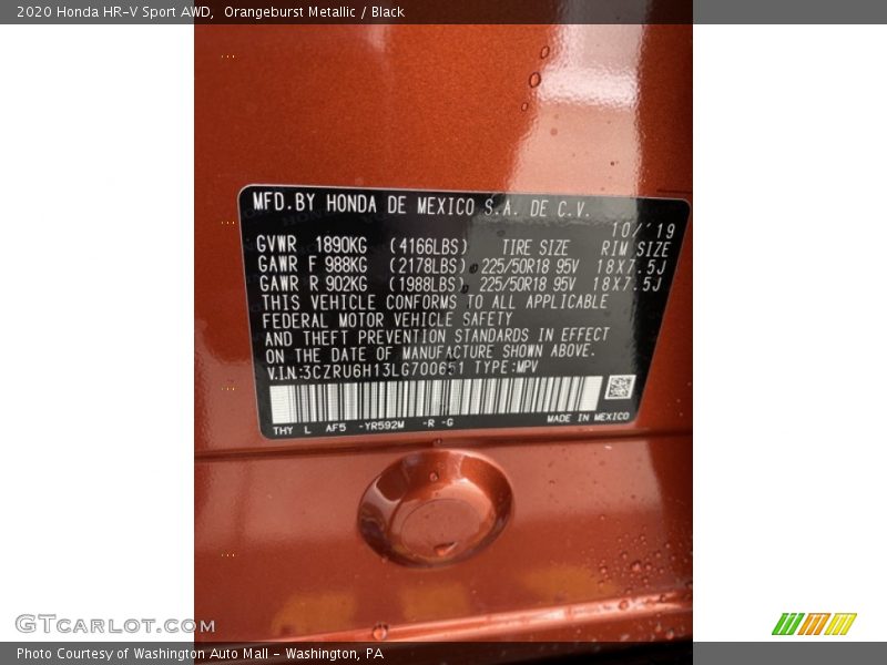 Orangeburst Metallic / Black 2020 Honda HR-V Sport AWD