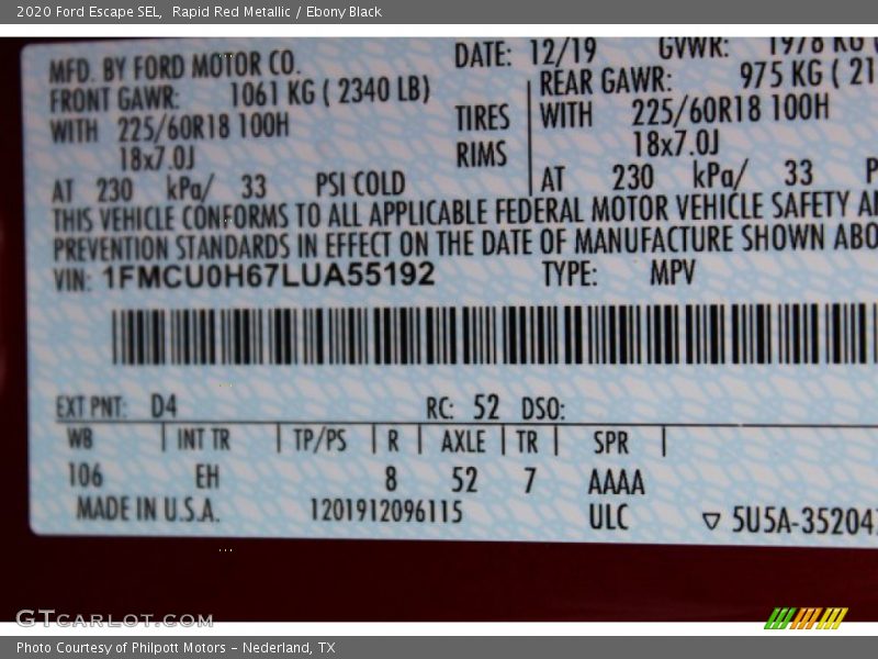 Rapid Red Metallic / Ebony Black 2020 Ford Escape SEL