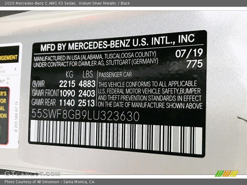 2020 C AMG 63 Sedan Iridium Silver Metallic Color Code 775