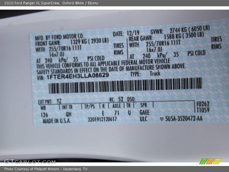 Oxford White / Ebony 2020 Ford Ranger XL SuperCrew