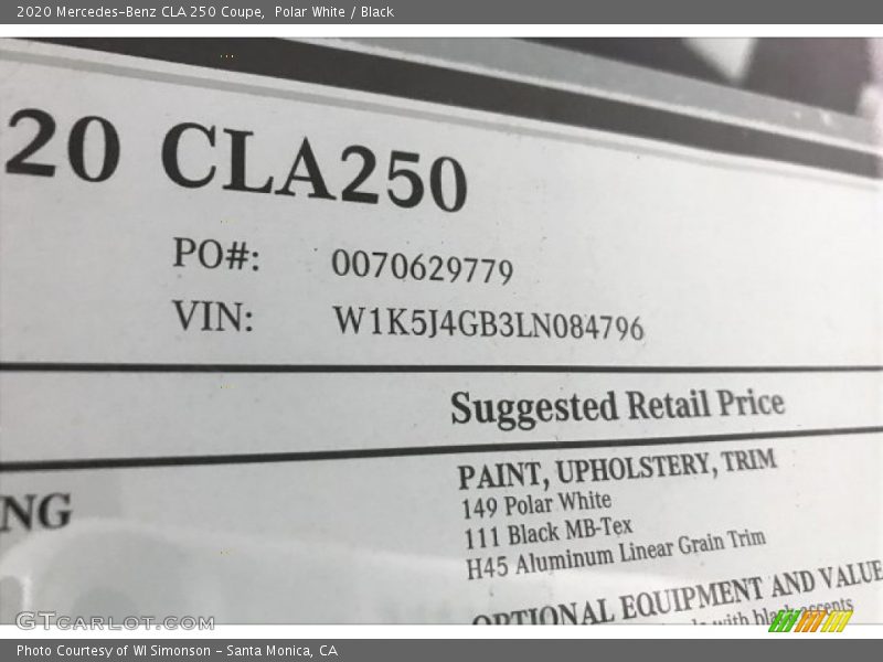 Polar White / Black 2020 Mercedes-Benz CLA 250 Coupe