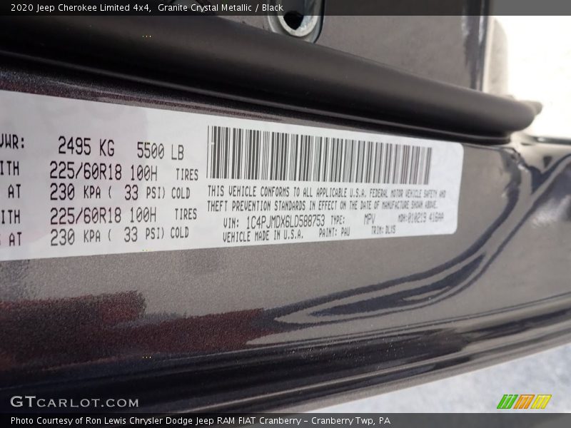 Granite Crystal Metallic / Black 2020 Jeep Cherokee Limited 4x4