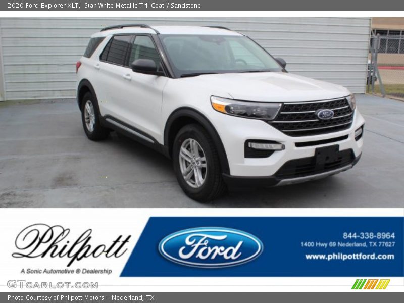Star White Metallic Tri-Coat / Sandstone 2020 Ford Explorer XLT