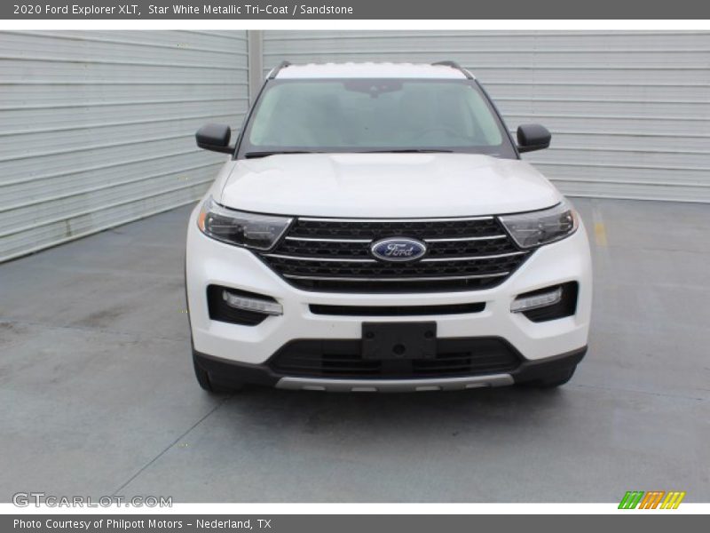 Star White Metallic Tri-Coat / Sandstone 2020 Ford Explorer XLT