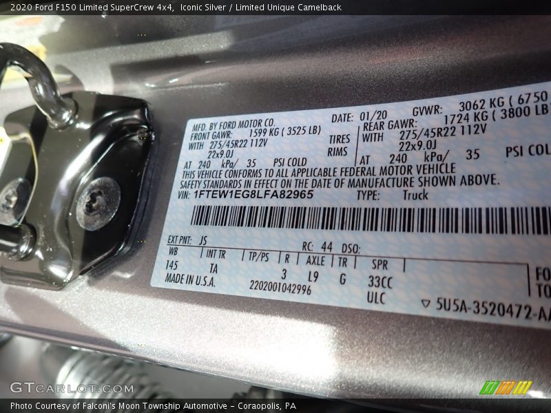 2020 F150 Limited SuperCrew 4x4 Iconic Silver Color Code JS