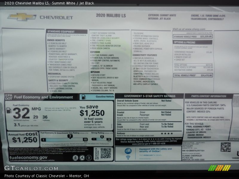 Summit White / Jet Black 2020 Chevrolet Malibu LS