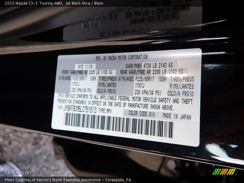 Jet Black Mica / Black 2020 Mazda CX-5 Touring AWD