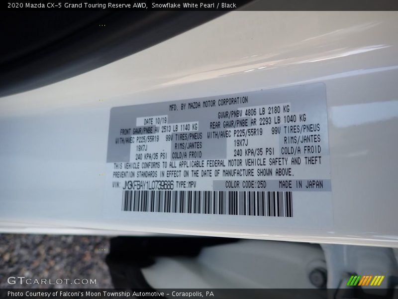 2020 CX-5 Grand Touring Reserve AWD Snowflake White Pearl Color Code 25D