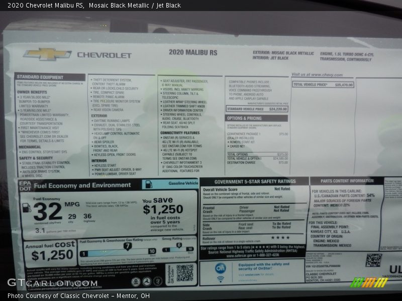 Mosaic Black Metallic / Jet Black 2020 Chevrolet Malibu RS