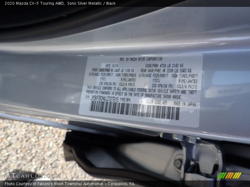 Sonic Silver Metallic / Black 2020 Mazda CX-5 Touring AWD