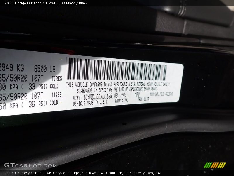 DB Black / Black 2020 Dodge Durango GT AWD