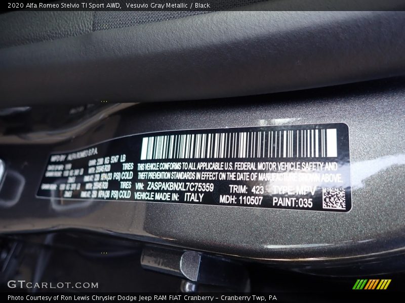 2020 Stelvio TI Sport AWD Vesuvio Gray Metallic Color Code 035