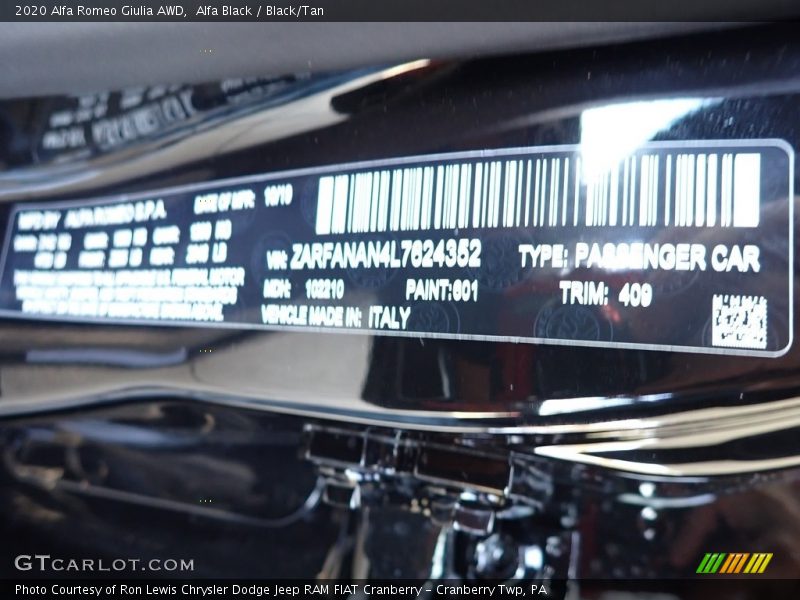2020 Giulia AWD Alfa Black Color Code 409