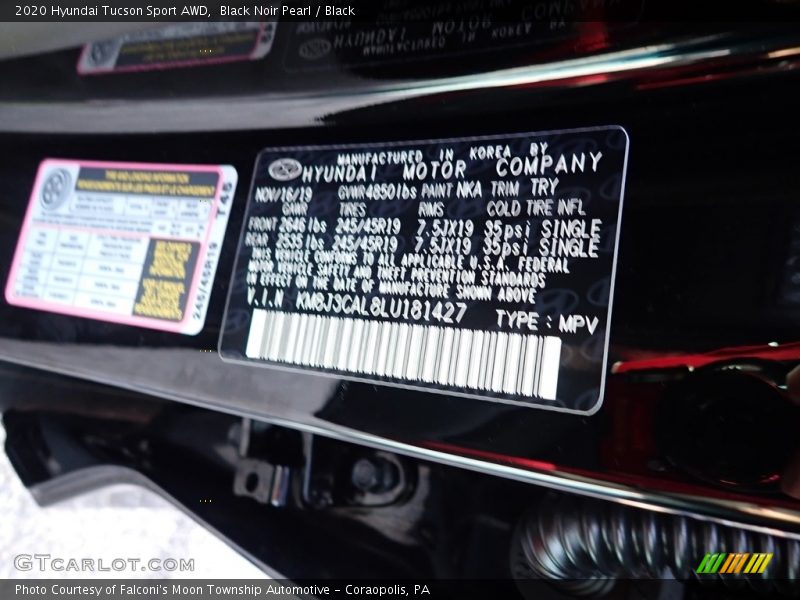 Black Noir Pearl / Black 2020 Hyundai Tucson Sport AWD