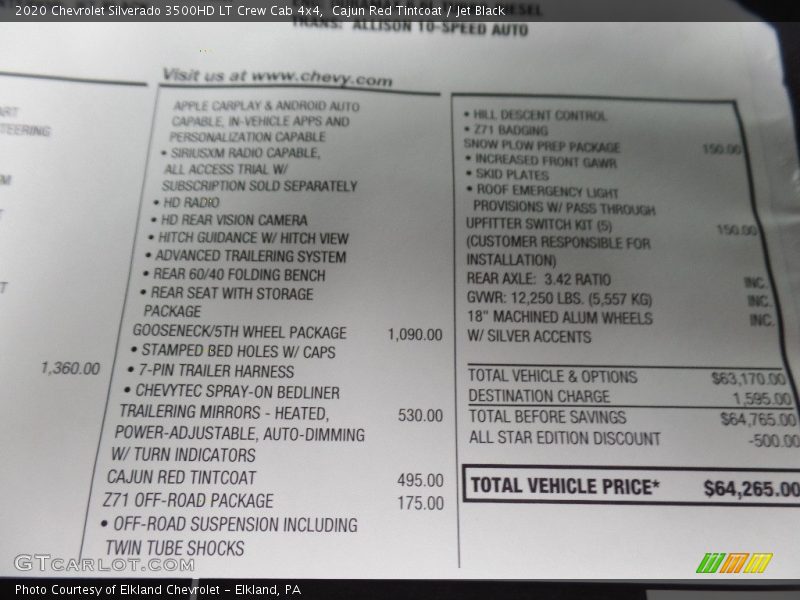 Cajun Red Tintcoat / Jet Black 2020 Chevrolet Silverado 3500HD LT Crew Cab 4x4