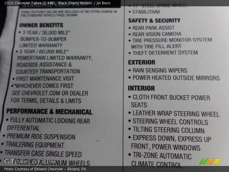 Black Cherry Metallic / Jet Black 2020 Chevrolet Tahoe LS 4WD