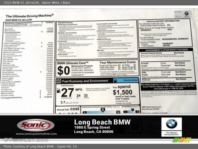 Alpine White / Black 2020 BMW X2 sDrive28i