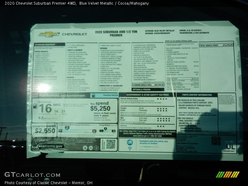Blue Velvet Metallic / Cocoa/Mahogany 2020 Chevrolet Suburban Premier 4WD