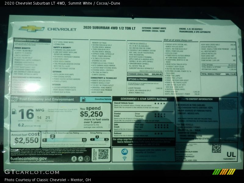 Summit White / Cocoa/­Dune 2020 Chevrolet Suburban LT 4WD