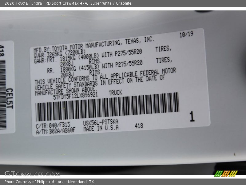 Super White / Graphite 2020 Toyota Tundra TRD Sport CrewMax 4x4