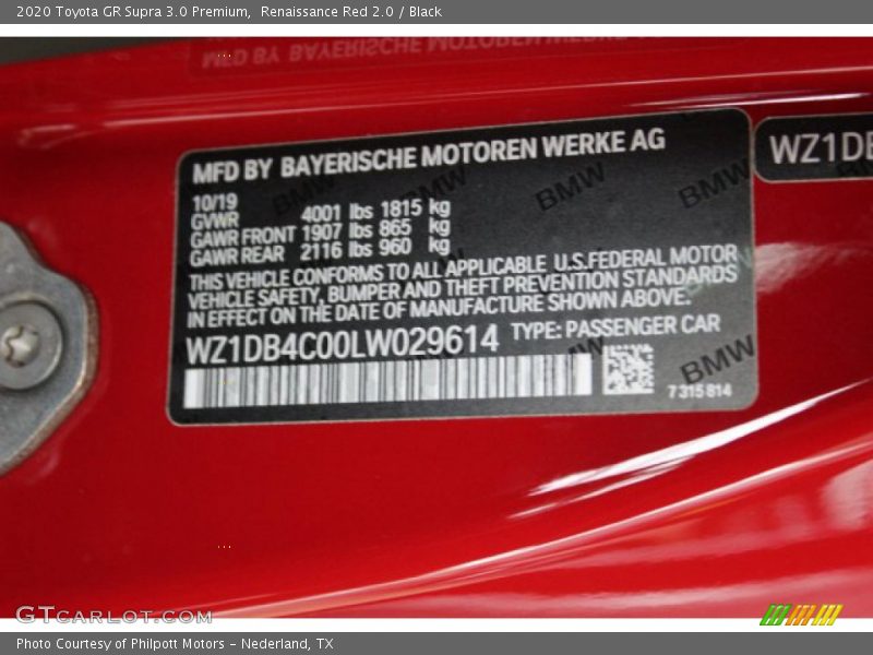 Renaissance Red 2.0 / Black 2020 Toyota GR Supra 3.0 Premium