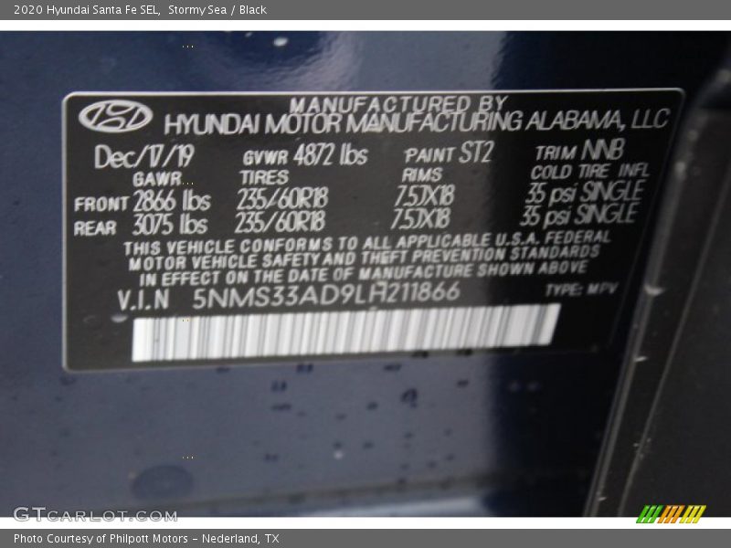 Stormy Sea / Black 2020 Hyundai Santa Fe SEL