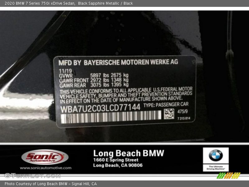 Black Sapphire Metallic / Black 2020 BMW 7 Series 750i xDrive Sedan