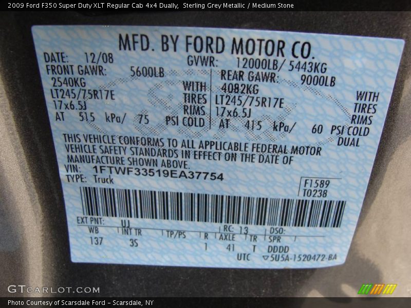 Sterling Grey Metallic / Medium Stone 2009 Ford F350 Super Duty XLT Regular Cab 4x4 Dually
