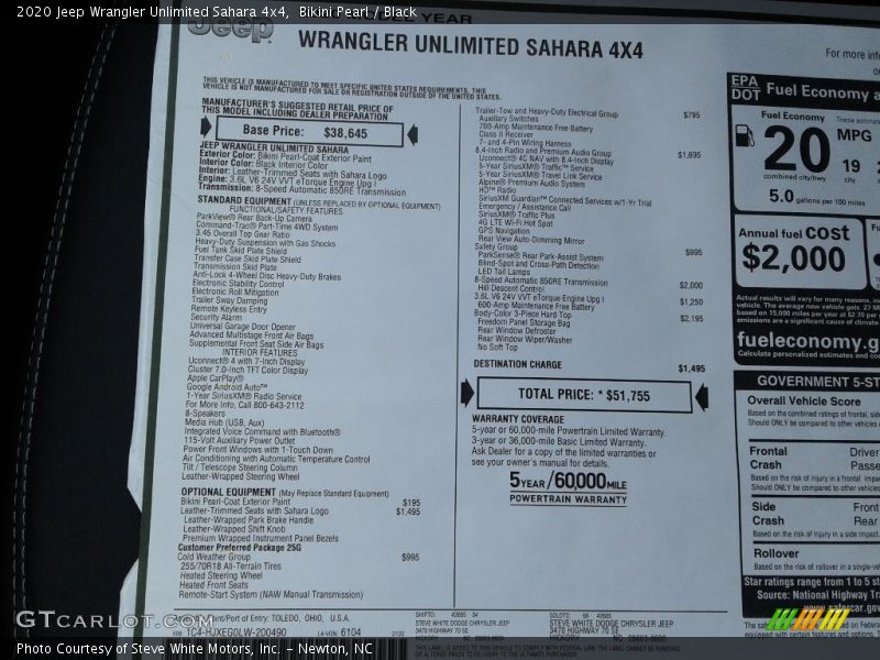  2020 Wrangler Unlimited Sahara 4x4 Window Sticker
