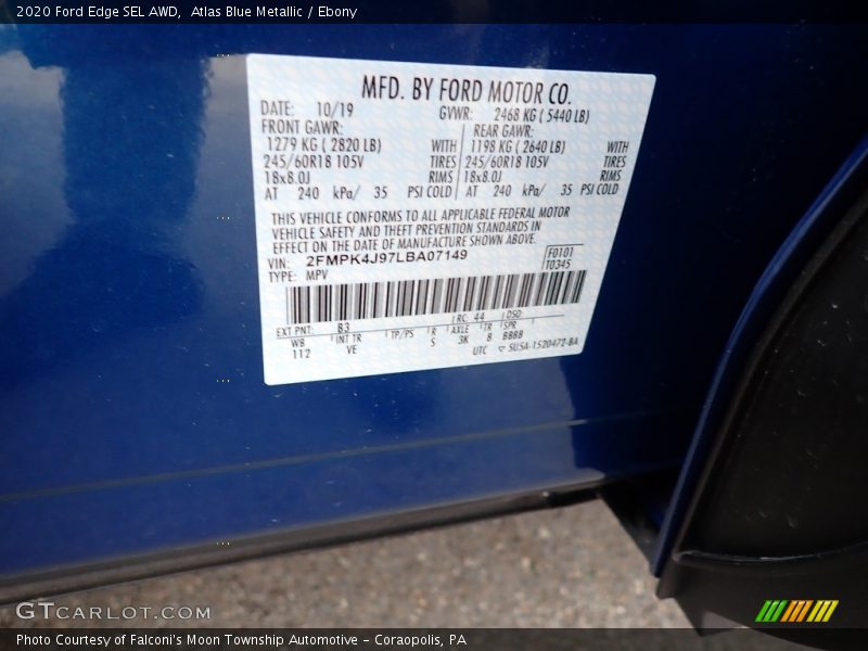 2020 Edge SEL AWD Atlas Blue Metallic Color Code B3