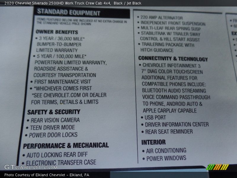 Black / Jet Black 2020 Chevrolet Silverado 2500HD Work Truck Crew Cab 4x4