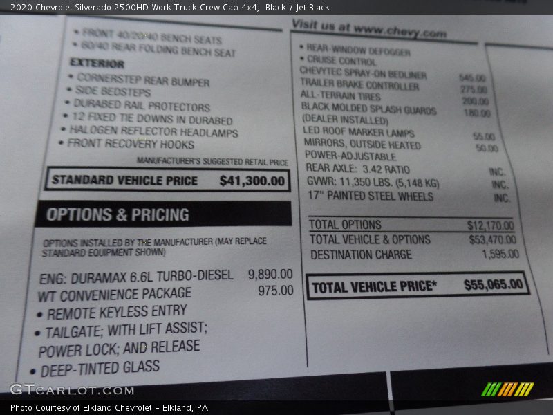 Black / Jet Black 2020 Chevrolet Silverado 2500HD Work Truck Crew Cab 4x4