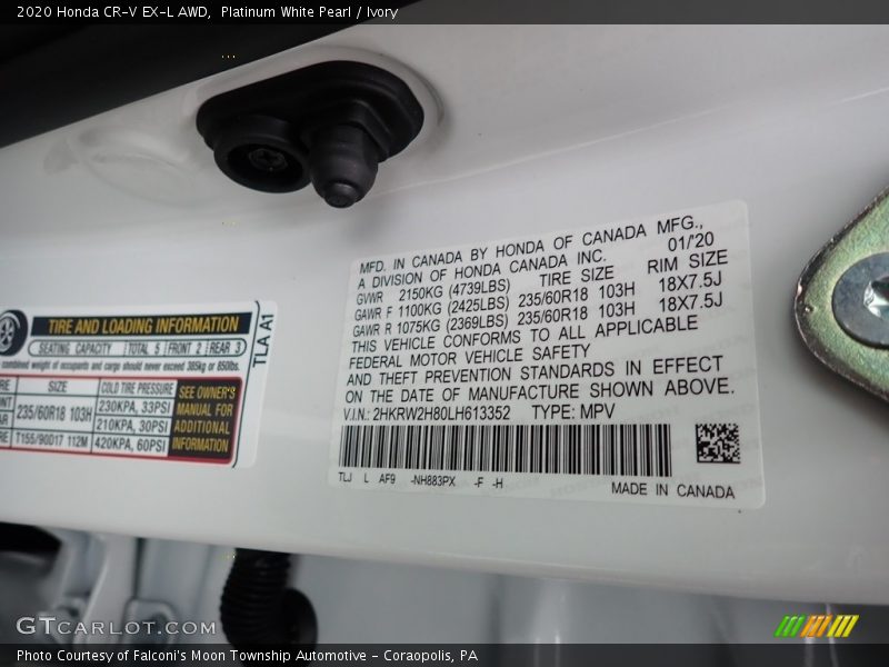 Platinum White Pearl / Ivory 2020 Honda CR-V EX-L AWD