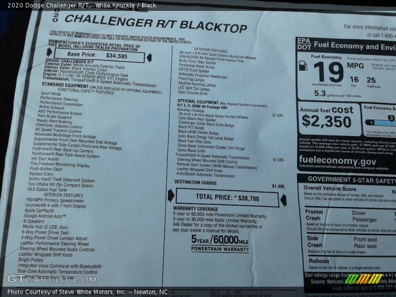 White Knuckle / Black 2020 Dodge Challenger R/T