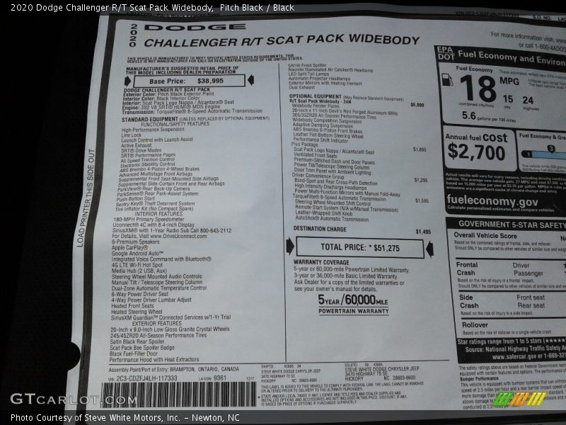 Pitch Black / Black 2020 Dodge Challenger R/T Scat Pack Widebody