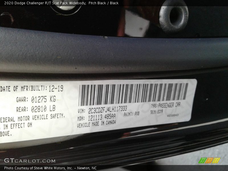 Pitch Black / Black 2020 Dodge Challenger R/T Scat Pack Widebody