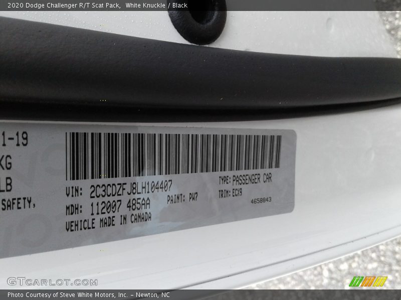 White Knuckle / Black 2020 Dodge Challenger R/T Scat Pack