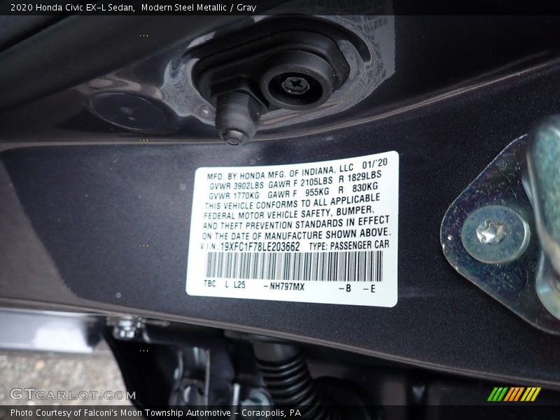Modern Steel Metallic / Gray 2020 Honda Civic EX-L Sedan