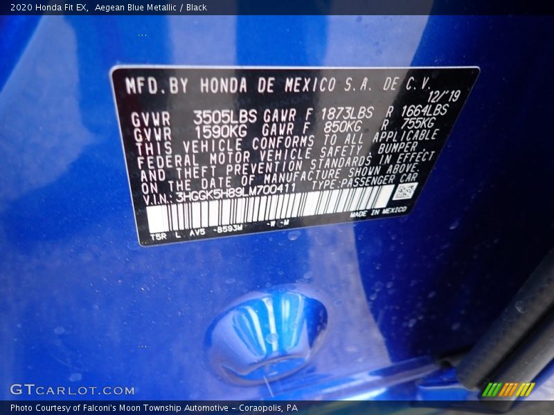 2020 Fit EX Aegean Blue Metallic Color Code B593M