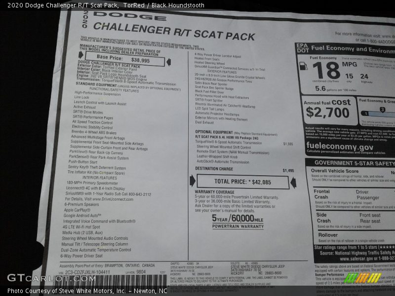 TorRed / Black Houndstooth 2020 Dodge Challenger R/T Scat Pack