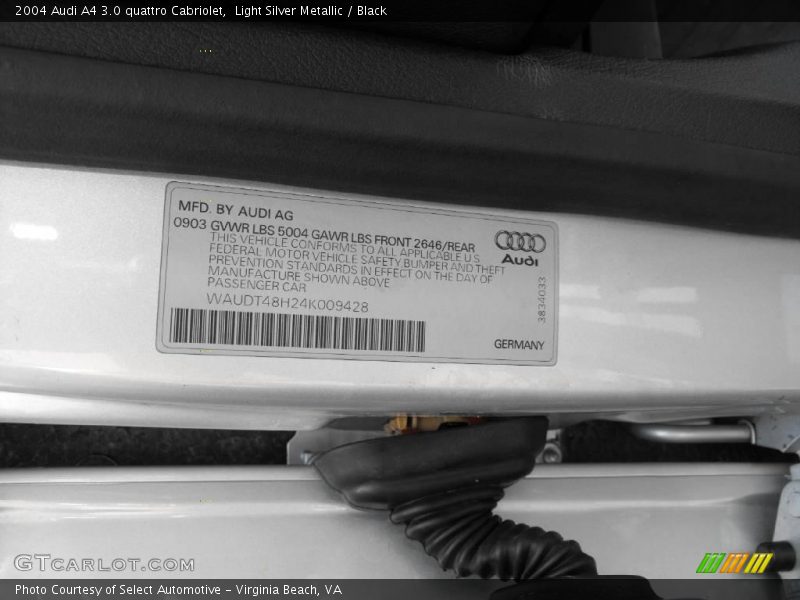 Light Silver Metallic / Black 2004 Audi A4 3.0 quattro Cabriolet