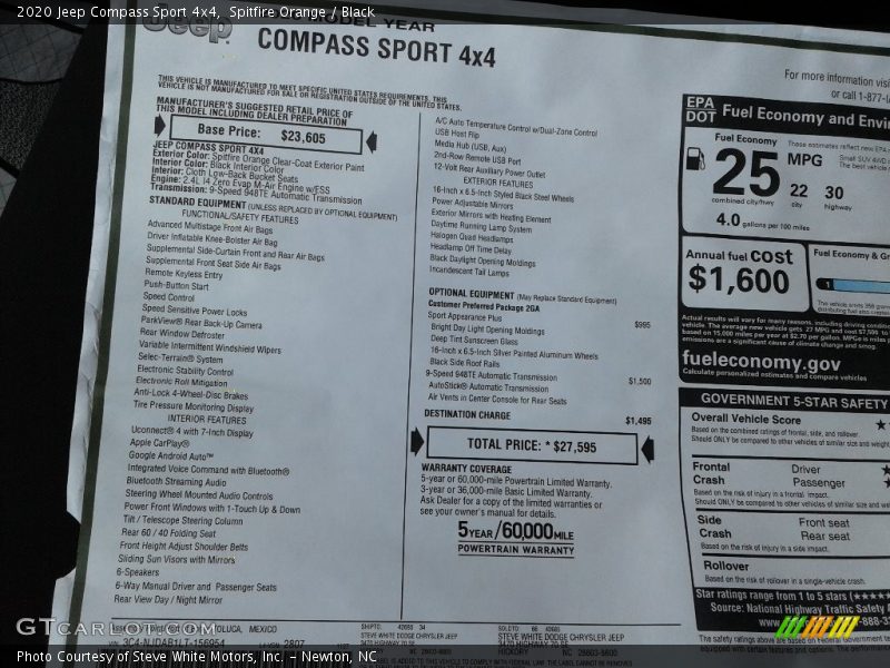 Spitfire Orange / Black 2020 Jeep Compass Sport 4x4