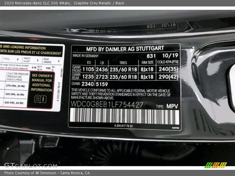 Graphite Grey Metallic / Black 2020 Mercedes-Benz GLC 300 4Matic