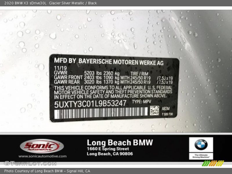 Glacier Silver Metallic / Black 2020 BMW X3 sDrive30i